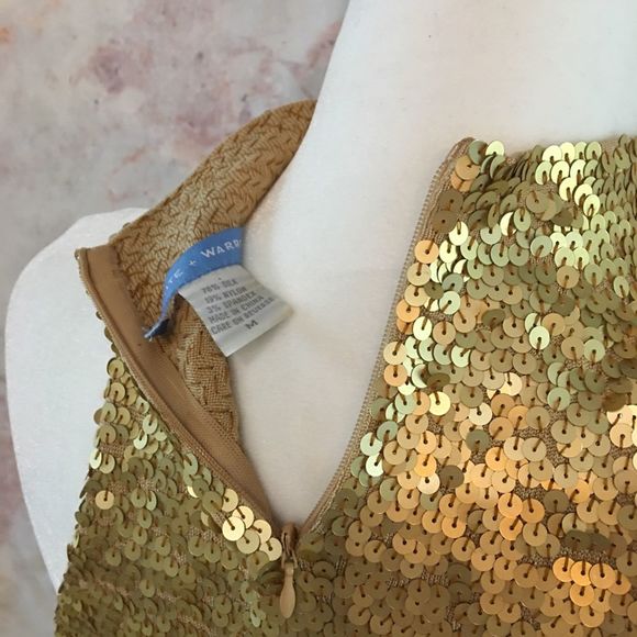 WHITE + WARREN Gold Sequin Mock Turtleneck Sleeveless Top - Picture 5 of 8